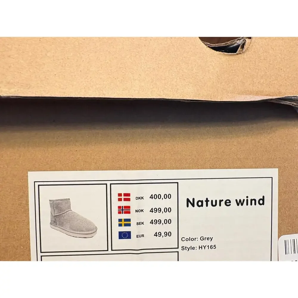 Nature Wind Suede Boots 9 NWT Gray Ankle Booties Waterproof Faux Fur